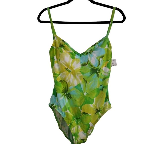 Liz Claiborne Vintage One Piece Lightly Padded High Thigh Swimsuit Size 16 - Picture 1 of 9